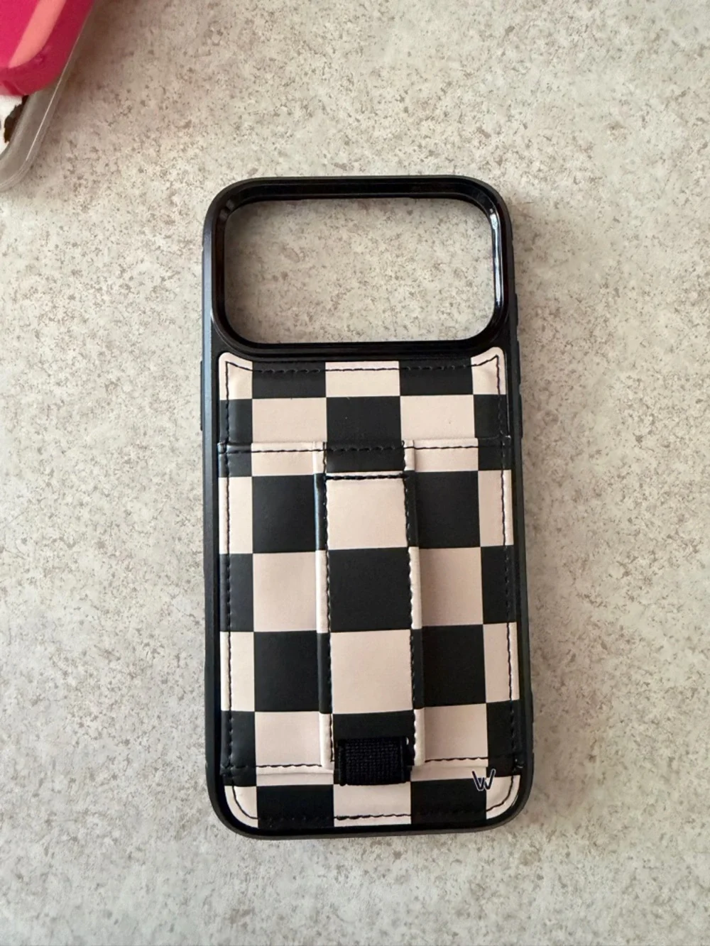 Checkerboard Card Pocket Phone Case in Black & Cream